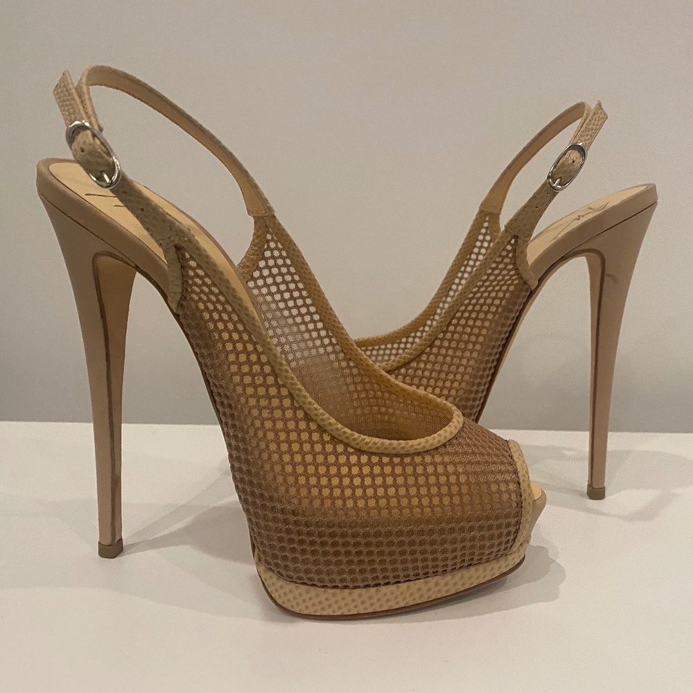 Giuseppe Zanotti Nude Mesh Peep Toe Heels Platform